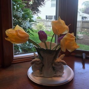 Jubilee Pottery Bisque Rabbits  5.5” Vintage Vase Easter Cottage Core ad…